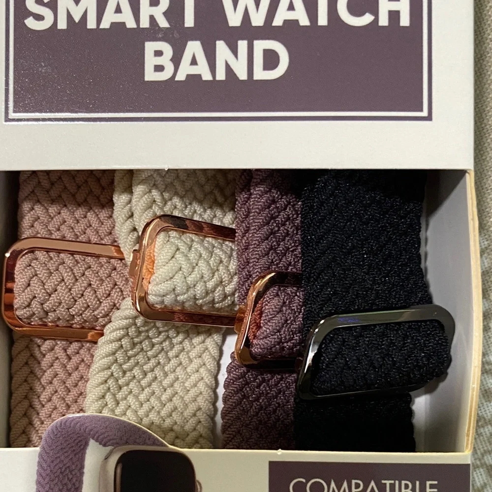 Nylon Elastic Smartwatch Band Set - Black, Brown, Tan, Cream